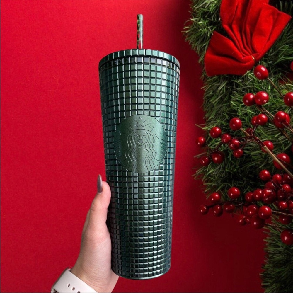NEW Starbucks 2021 Limited Edition Christmas Tumbler Green Grid Shimmer 24 oz